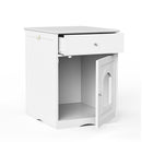 Wooden Pet House Cat Litter Box Enclosure with Drawer, Side Table, Indoor Pet Crate, Cat Home Nightstand (White) - Supfirm