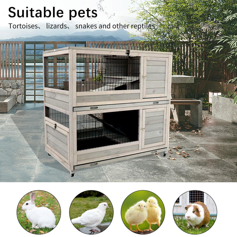 Wooden Rabbit cage Indoor outdoor double layer luxury guinea pig cage hamster High-end paint mesh - Supfirm