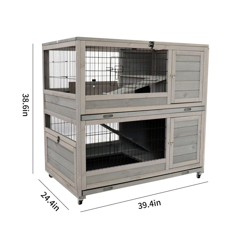 Wooden Rabbit cage Indoor outdoor double layer luxury guinea pig cage hamster High-end paint mesh - Supfirm