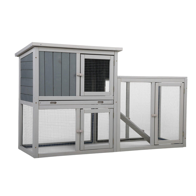 Wooden Rabbit Hutch Chicken Coop with 1 Removable Tray and 3 Lockable Doors for Indoor and Outdoor Use, Gray+White - Supfirm