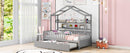 Wooden Twin Size House Bed with Trundle,Kids Bed with Shelf, Gray - Supfirm