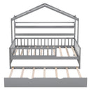 Wooden Twin Size House Bed with Trundle,Kids Bed with Shelf, Gray - Supfirm