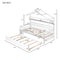 Wooden Twin Size House Bed with Trundle,Kids Bed with Shelf, White - Supfirm