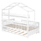 Wooden Twin Size House Bed with Trundle,Kids Bed with Shelf, White - Supfirm