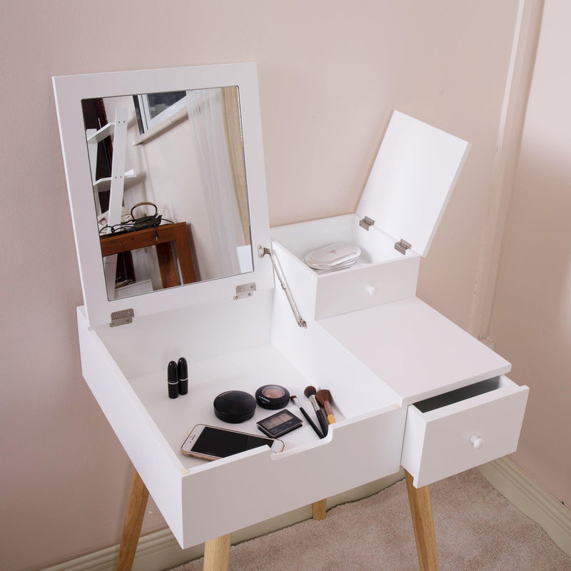 Wooden Vanity Desk Flip-top Dressing Mirror Writing table Computer Desk,White - Supfirm