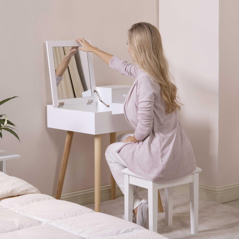 Wooden Vanity Desk Flip-top Dressing Mirror Writing table Computer Desk,White - Supfirm