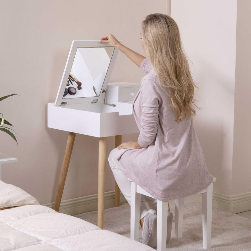 Wooden Vanity Desk Flip-top Dressing Mirror Writing table Computer Desk,White - Supfirm