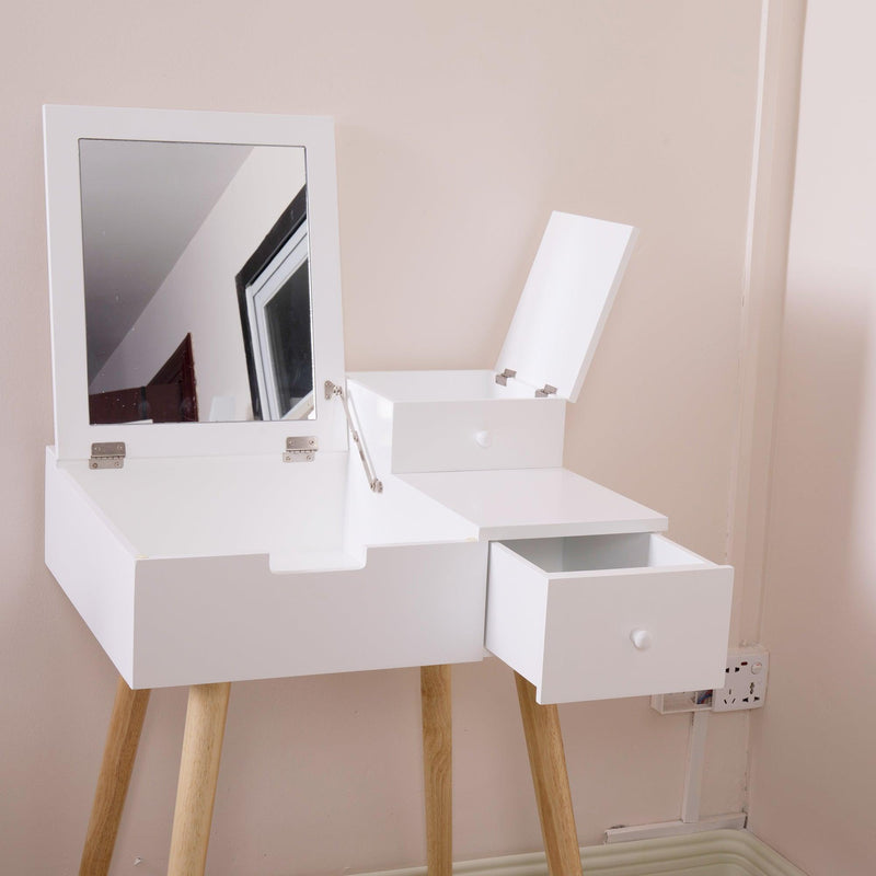 Wooden Vanity Desk Flip-top Dressing Mirror Writing table Computer Desk,White - Supfirm