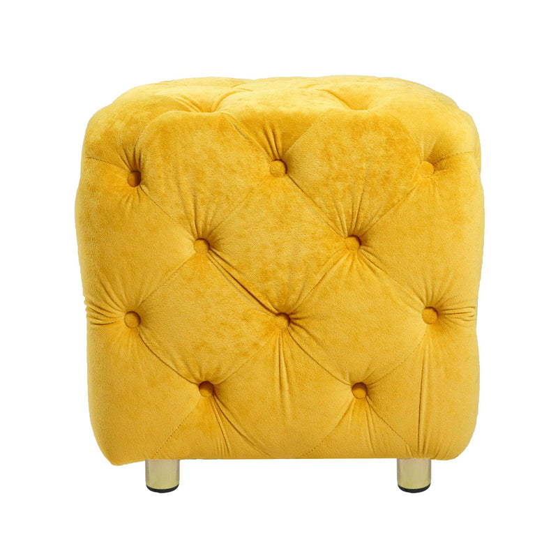 Yellow Modern Velvet Upholstered Ottoman, Exquisite Small End Table, Soft Foot Stool,Dressing Vanity Makeup Chair, Comfortable Seat for Living Room, Bedroom, Entrance - Supfirm