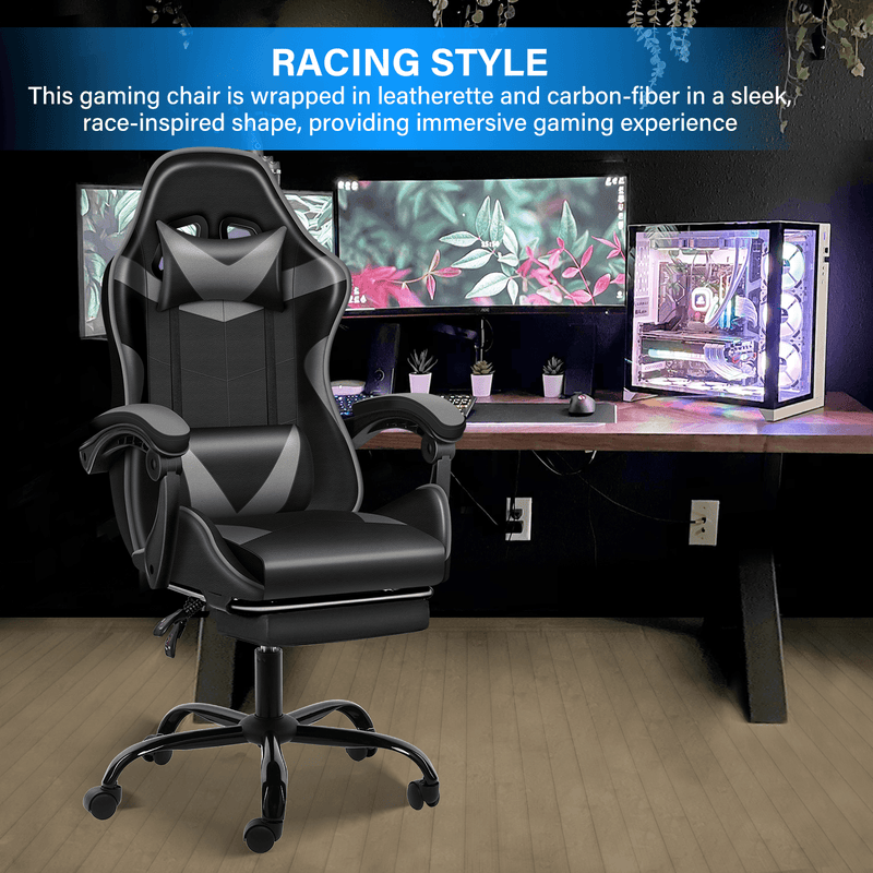 YSSOA Racing Video Backrest and Seat Height Recliner Gaming Office High Back Computer Ergonomic Adjustable Swivel Chair, With footrest, Black/Grey - Supfirm