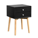 ZFZTIMBER Side Table,Bedside Table with 2 Drawers and Rubber Wood Legs, Mid-Century Modern Storage Cabinet for Bedroom Living Room, Black - Supfirm