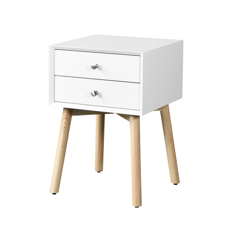 ZFZTIMBER Side Table,Bedside Table with 2 Drawers and Rubber Wood Legs, Mid-Century Modern Storage Cabinet for Bedroom Living Room, White - Supfirm