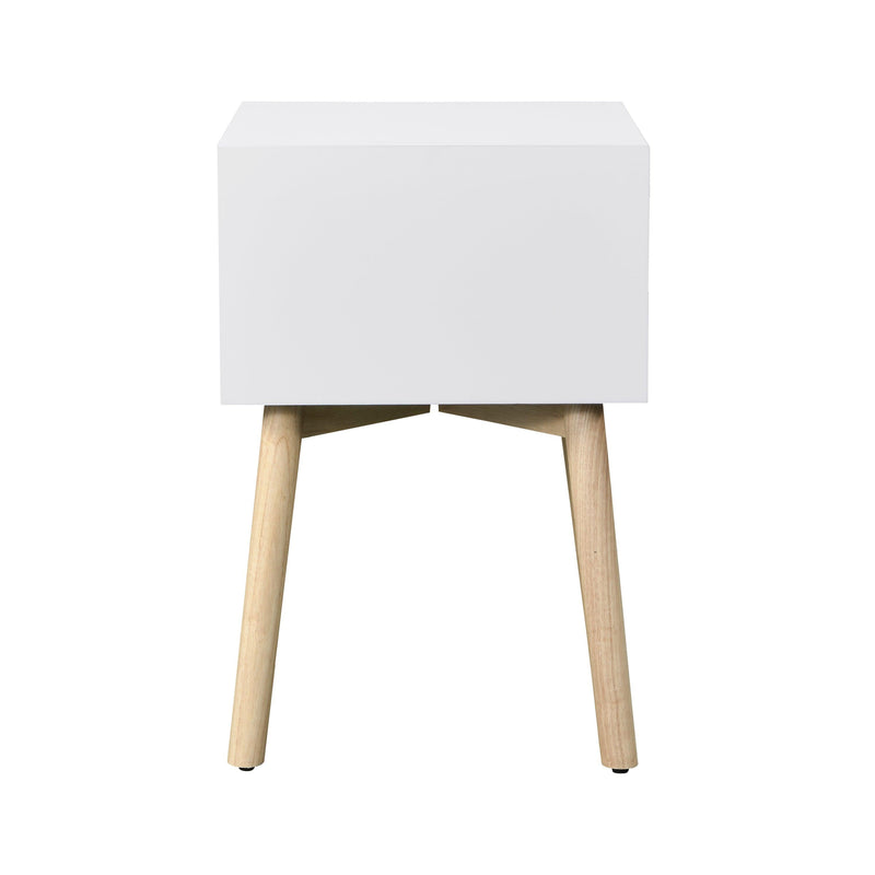 ZFZTIMBER Side Table,Bedside Table with 2 Drawers and Rubber Wood Legs, Mid-Century Modern Storage Cabinet for Bedroom Living Room, White - Supfirm