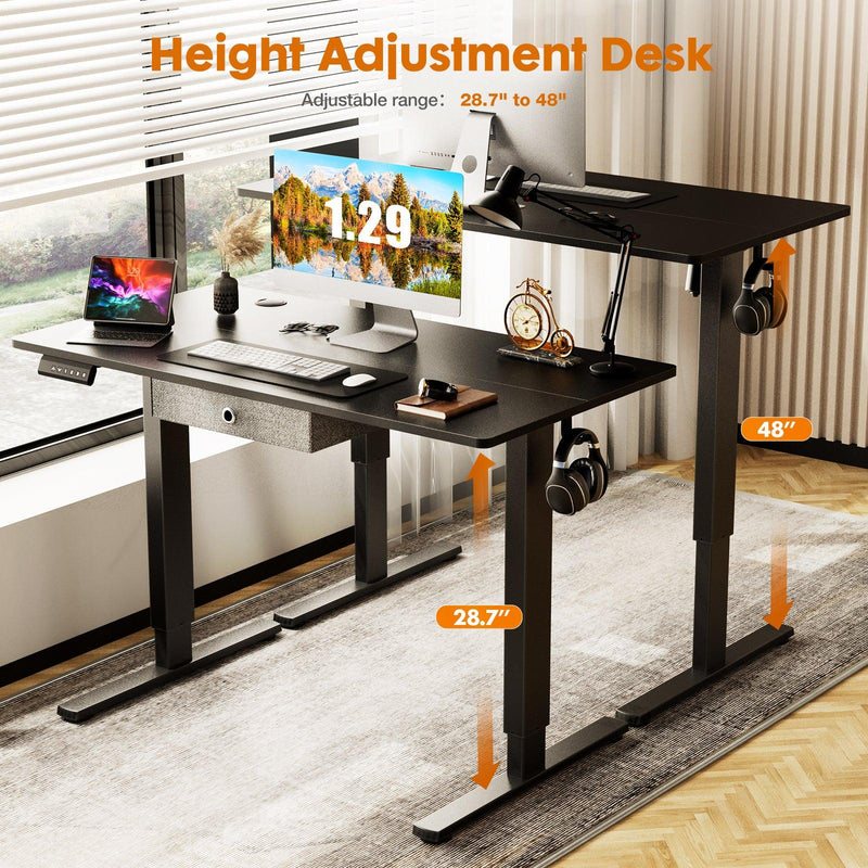 Sweetcrispy Electric Standing Desk with Drawer Adjustable Desk Ergonomic Rising Desk Computer Workstation,48 x 24 Inches Black - Supfirm