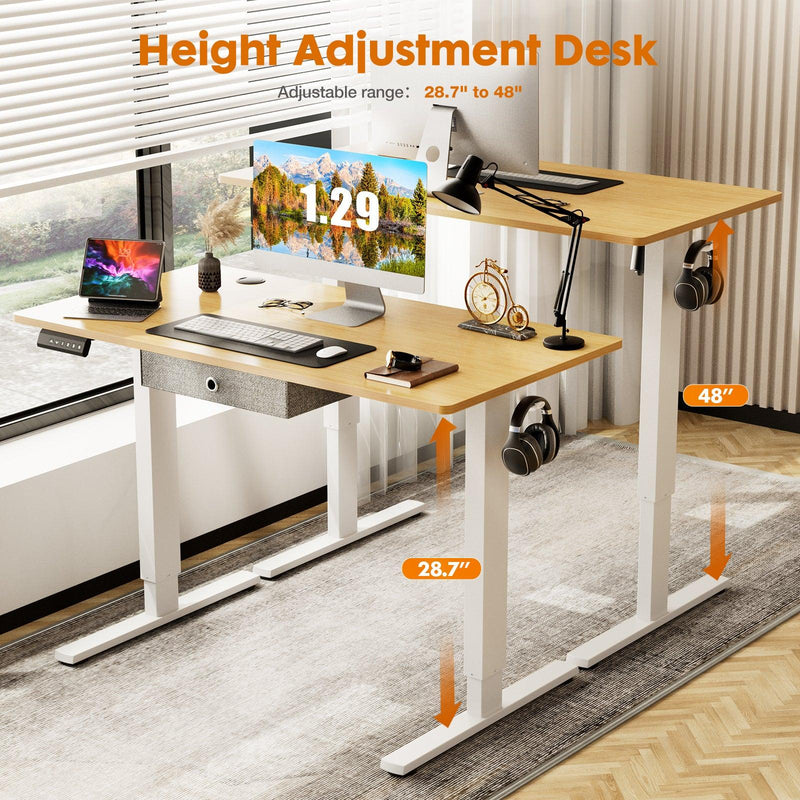 Sweetcrispy Electric Standing Desk with Drawer Adjustable Desk Ergonomic Rising Desk Computer Workstation,55 x 24 Inches Natural - Supfirm