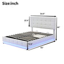 Tufted Upholstered Platform Bed with Hydraulic Storage System,Queen Size PU Storage Bed with LED Lights and USB charger, White - Supfirm