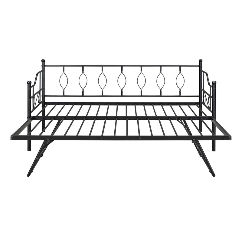 Twin Size Metal Daybed with Twin Size Adjustable Trundle, Portable Folding Trundle, Black - Supfirm