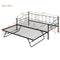 Twin Size Metal Daybed with Twin Size Adjustable Trundle, Portable Folding Trundle, Black - Supfirm