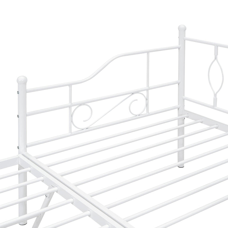 Twin Size Metal Daybed with Twin Size Adjustable Trundle, Portable Folding Trundle, White - Supfirm