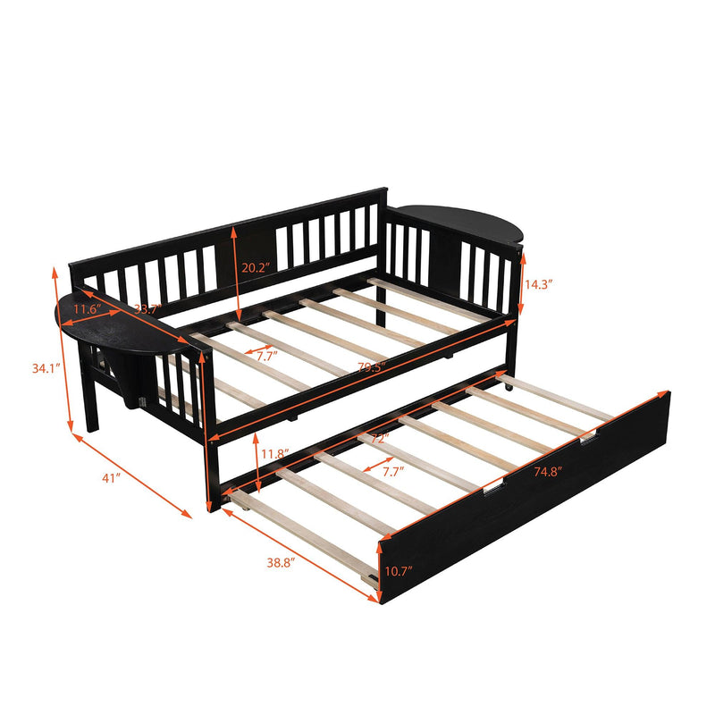 Twin Wooden Daybed with Trundle Bed , Sofa Bed for Bedroom Living Room, Espresso - Supfirm