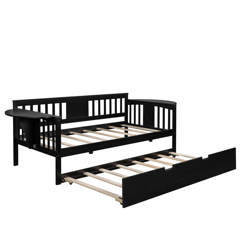 Twin Wooden Daybed with Trundle Bed , Sofa Bed for Bedroom Living Room, Espresso - Supfirm