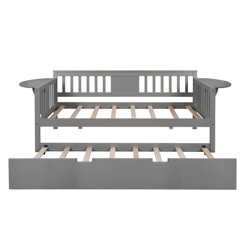 Twin Wooden Daybed with Trundle Bed , Sofa Bed for Bedroom Living Room, Gray - Supfirm