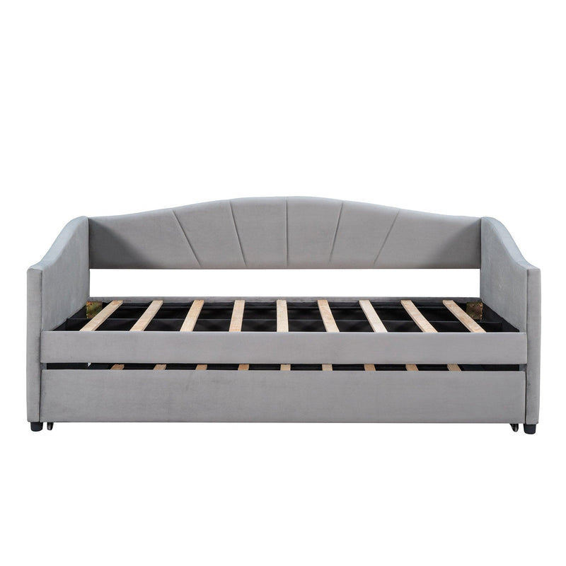 Upholstered Daybed Sofa Bed Twin Size With Trundle Bed and Wood Slat ,Gray - Supfirm