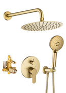 Supfirm Shower Faucet Set, Wall Mount Round hower System Mixer Set, 10 Inch Rain Shower Head with Handheld Spray, Solid Brass, Rough-in Valve Included