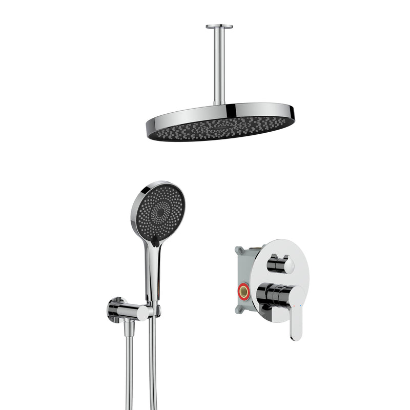 Supfirm Shower System, Ultra-thin Wall Mounted Shower Faucet Set for Bathroom with High Pressure 12" Stainless Steel Rain Shower head Handheld Shower Set, 2 Way Pressure Balance Shower Valve Kit,Chrome