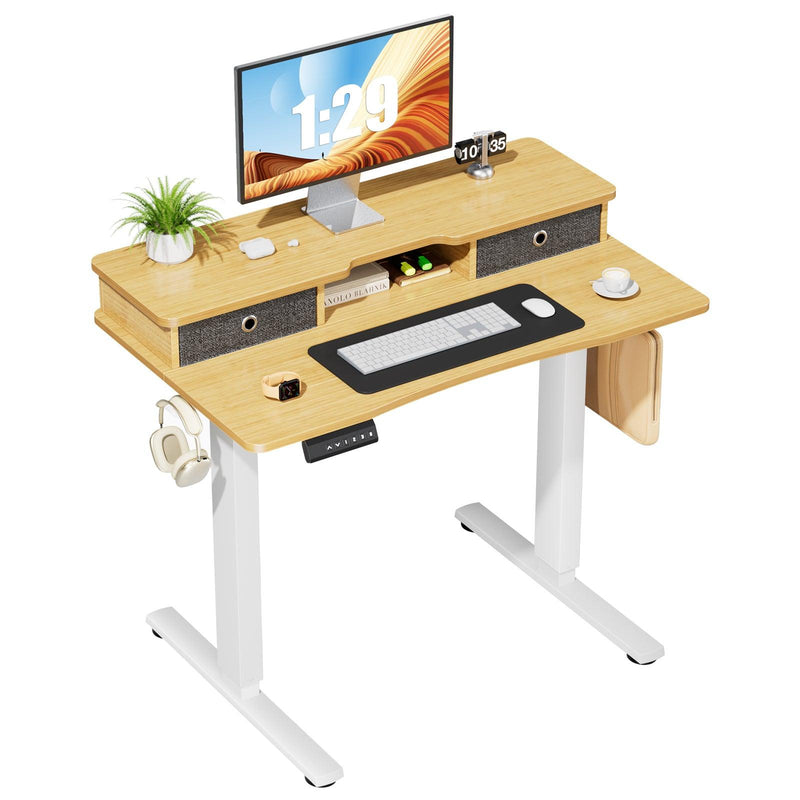 Sweetcrispy Home Office Height Adjustable Electric Standing Desk with Storage Shelf Double Drawer - Supfirm