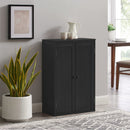 Supfirm Bathroom Storage Cabinet Freestanding Wooden Floor Cabinet with Adjustable Shelf and Double Door Black