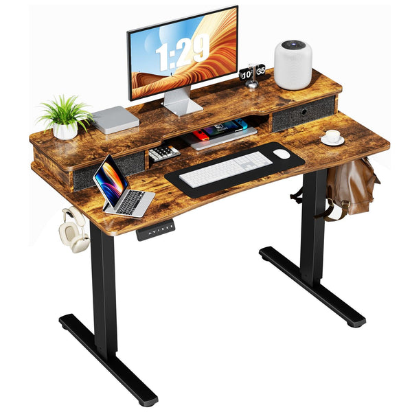 Sweetcrispy Home Office Height Adjustable Electric Standing Desk with Storage Shelf Double Drawer - Supfirm