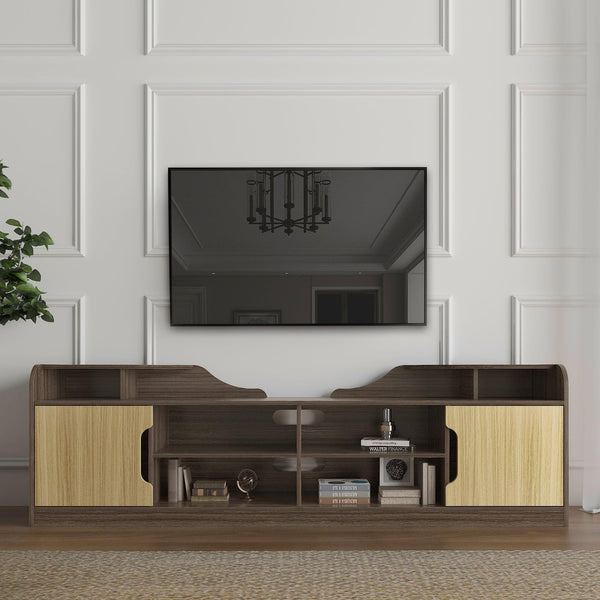 70.87Inches morden TV Stand,high glossy front TV Cabinet,The cabinet body and the door panel are embossed, showing elegancecan be assembled in Lounge Room, Living Room or Bedroom,color:Beige+Brown - Supfirm