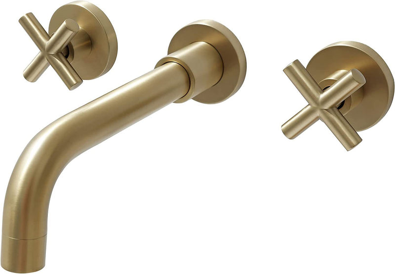 Supfirm Double Handle Wall Mount Bathroom Faucet Brushed Gold