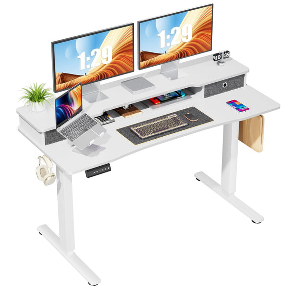 Sweetcrispy Home Office Height Adjustable Electric Standing Desk with Storage Shelf Double Drawer - Supfirm