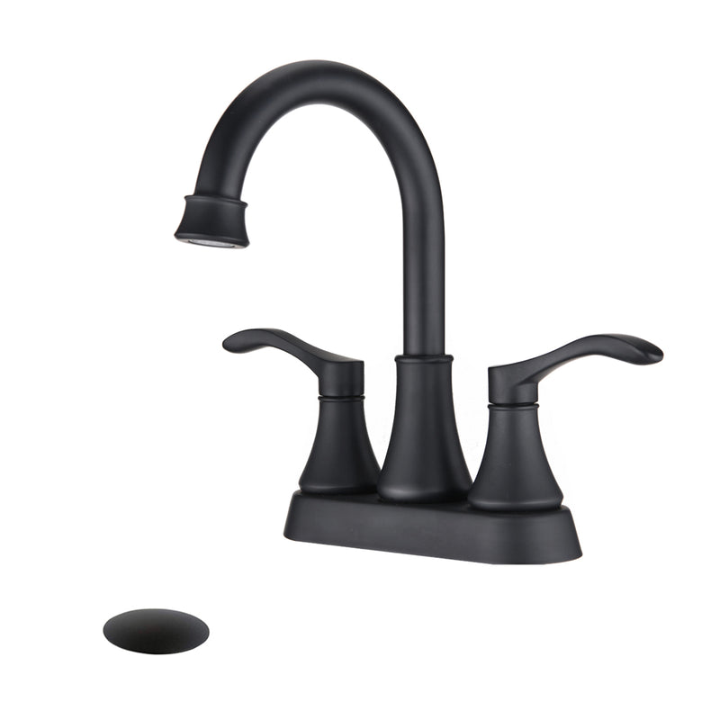 Supfirm 4 inches Centerset Bathroom Faucet 360° Swivel Spout, with Pop Up Drain - Matte Black