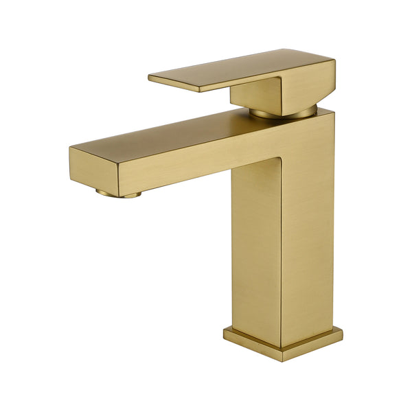 Supfirm Gold Bathroom Faucet, Brushed Gold Faucet for Bathroom Sink, Gold Single Hole Bathroom Faucet Modern Single Handle Vanity Basin Faucet