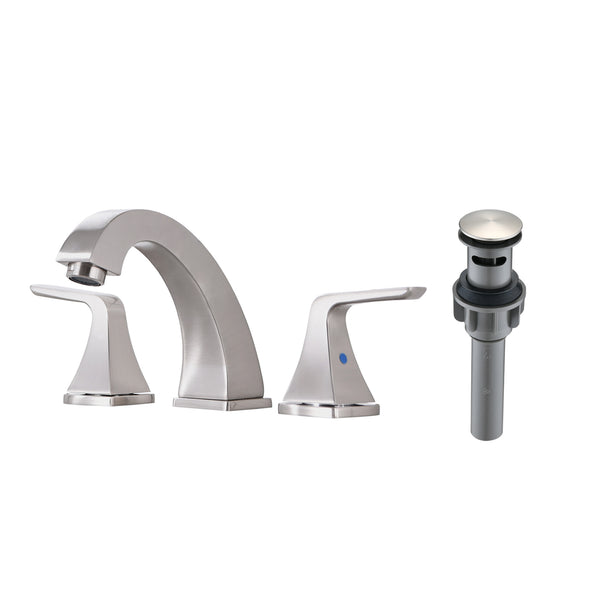 Supfirm Widespread 2 Handles Bathroom Faucet with Pop Up Sink Drain Brushed Nickel