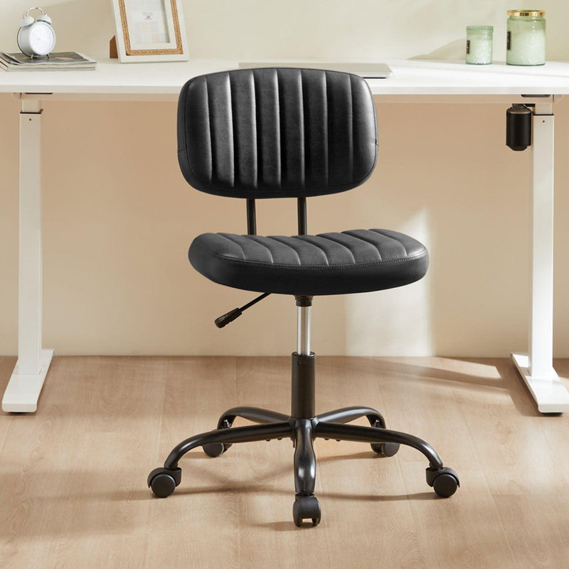 SWEETCRISPY PU Leather Low Back Task Chair Small Home Office Chair with Wheels - Supfirm