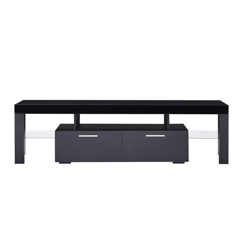 Supfirm Black morden TV Stand with LED Lights,high glossy front TV Cabinet,can be assembled in Lounge Room, Living Room or Bedroom,color:black - Supfirm