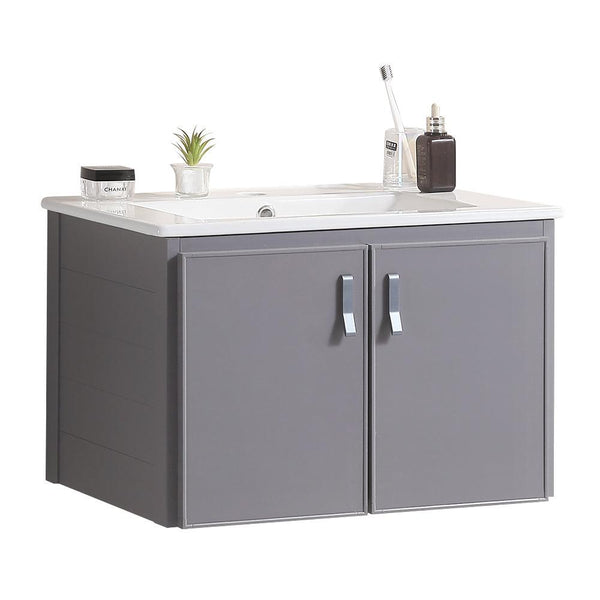 Supfirm 24' Metal Wall Mounted Bathroom Vanity with White sink,Two Metal Soft Close Cabinet Doors, Metal,Excluding faucets,Grey - Supfirm