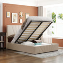 Full size Upholstered Platform bed with a Hydraulic Storage System - Beige - Supfirm