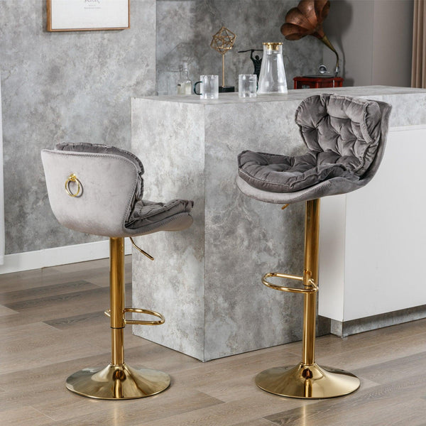 A&A Furniture,Swivel Bar Stools Set of 2, Velvet Counter Height Adjustable Barstools, Dining Bar Chairs Upholstered Modern Bar Stool for Kitchen Island, Cafe, Bar Counter, Dining Room（Gray) - Supfirm