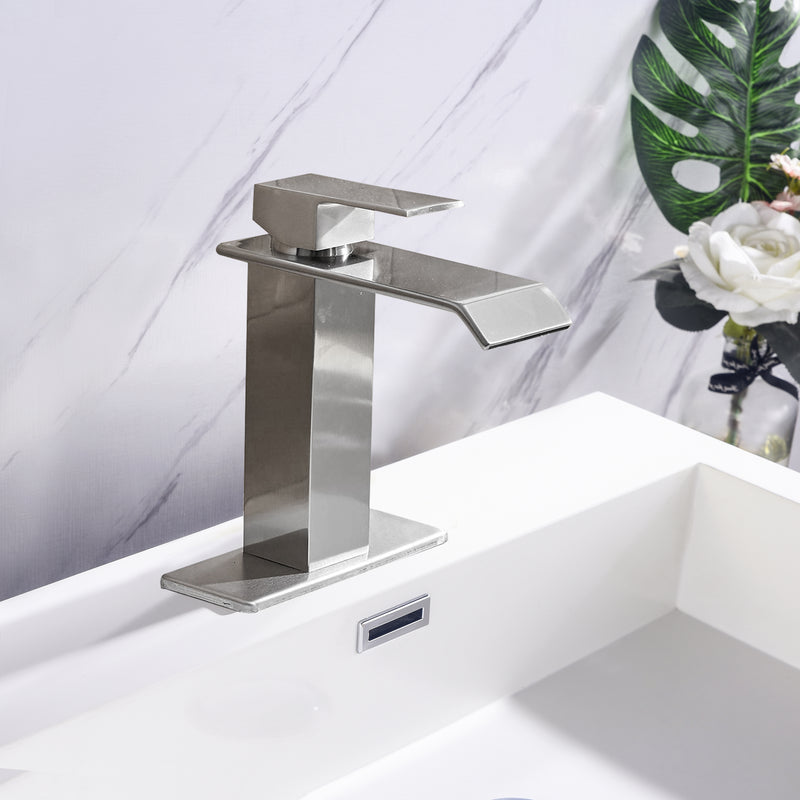 Supfirm Waterfall Spout Bathroom Faucet,Single Handle Bathroom Vanity Sink Faucet