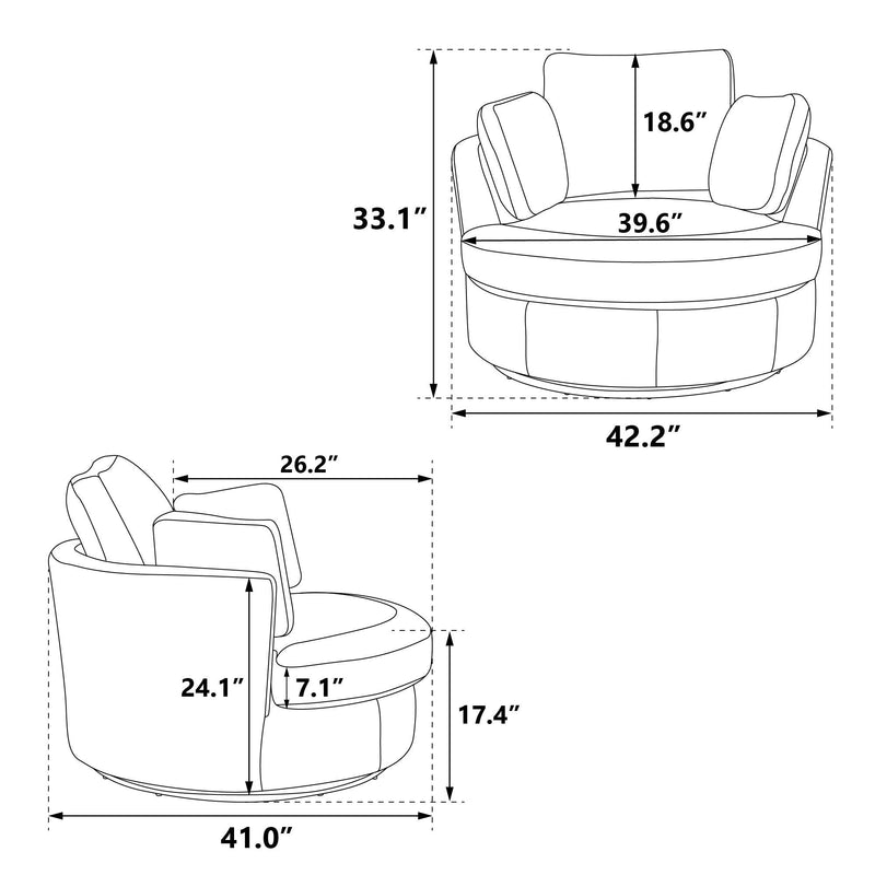 Supfirm 42.2"W Swivel Accent Barrel Chair and Half Swivel Sofa With 3 Pillows 360 Degree Swivel Round Sofa Modern Oversized Arm Chair Cozy Club Chair for Bedroom Living Room Lounge Hotel, Dark Gray Boucle - Supfirm