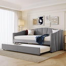 Upholstered Daybed Sofa Bed Twin Size With Trundle Bed and Wood Slat ,Gray - Supfirm