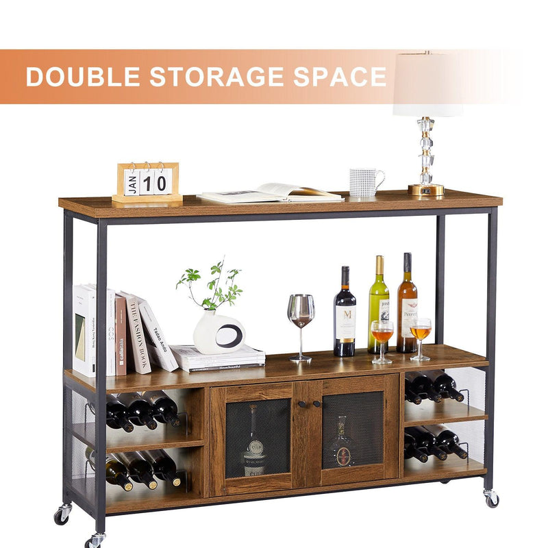 Supfirm Wine shelf table, modern wine bar cabinet, console table, bar table, TV cabinet, sideboard with storage compartment, can be used in living room, dining room, kitchen, entryway, hallway. Hazelnut Brown - Supfirm