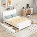 Full Size Platform Bed with Drawers and Storage Shelves, White - Supfirm