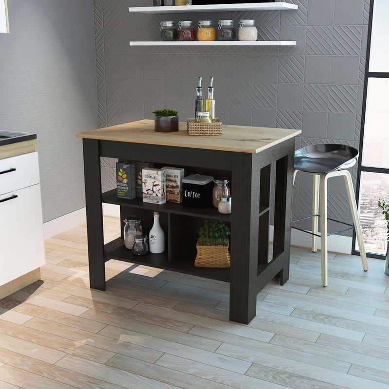 Brooklyn Kitchen Island, Three Concealed Shelves - Supfirm