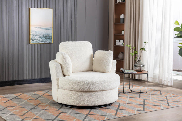 Supfirm 42.2"W Swivel Accent Barrel Chair and Half Swivel Sofa With 3 Pillows 360 Degree Swivel Round Sofa Modern Oversized Arm Chair Cozy Club Chair for Bedroom Living Room Lounge Hotel, Ivory Boucle - Supfirm